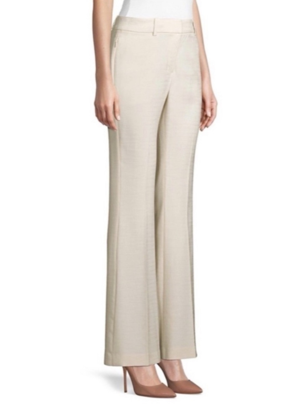 Elie Tahari Anna Ivory Slub Slit Pockets Flared Pants Trousers Sz 8 NWT